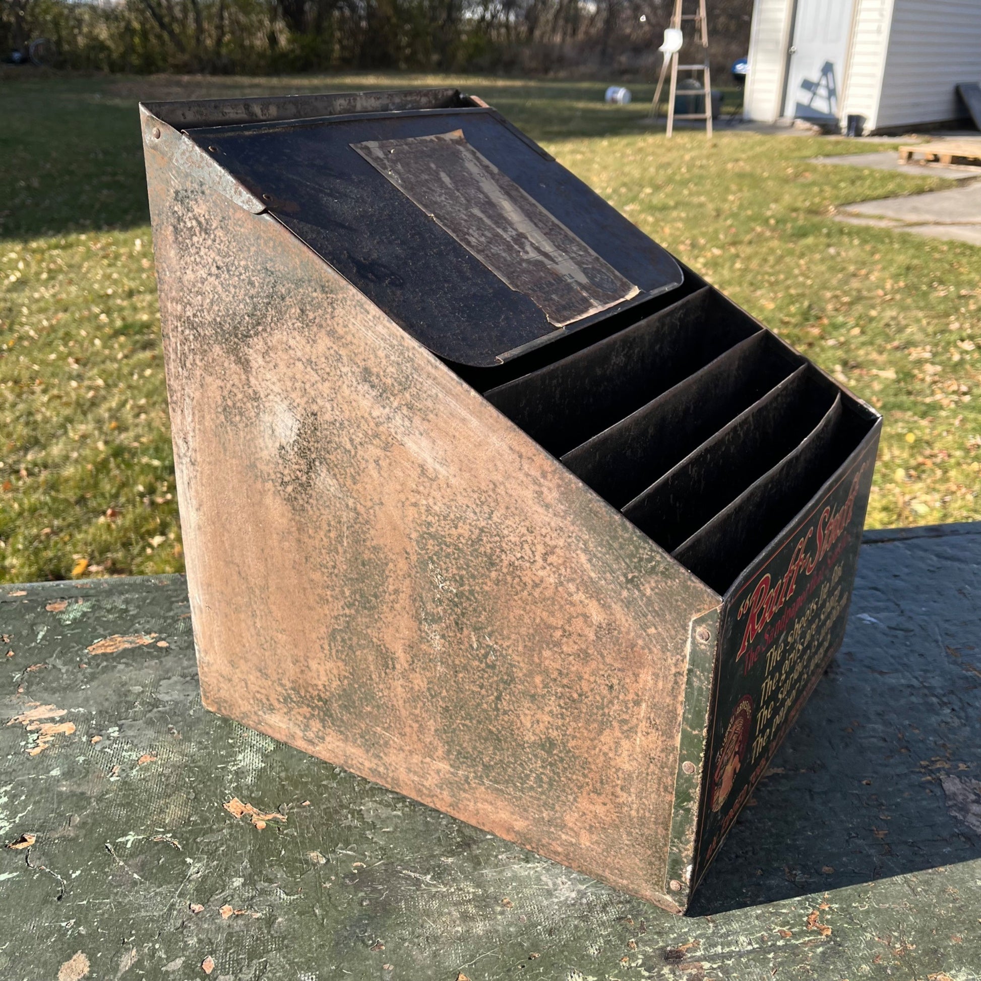 Vintage Ruff Stuff Tin General Store Counter Advertising Display Cabinet Indian