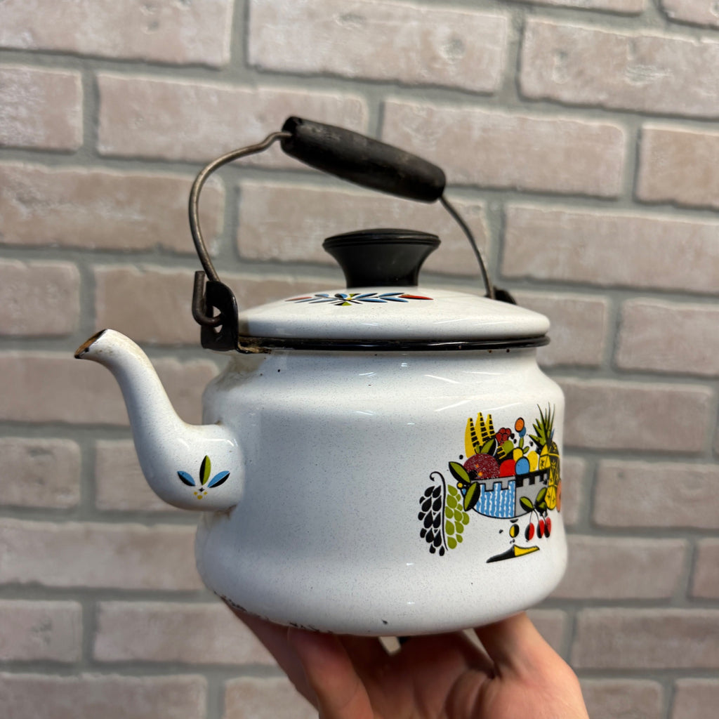Vintage Bergen Enamelware Teapot Tea Kettle Scandinavian 1960s MCM