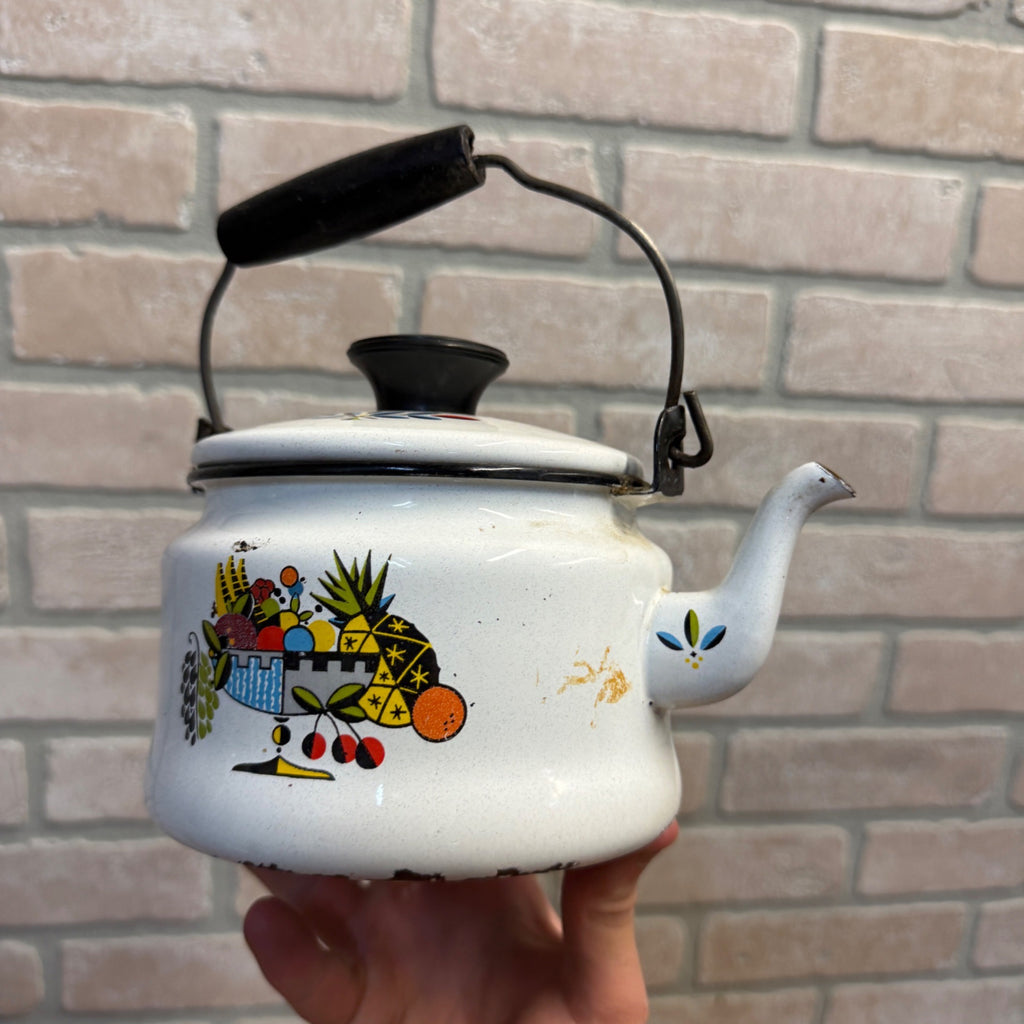 Vintage Bergen Enamelware Teapot Tea Kettle Scandinavian 1960s MCM