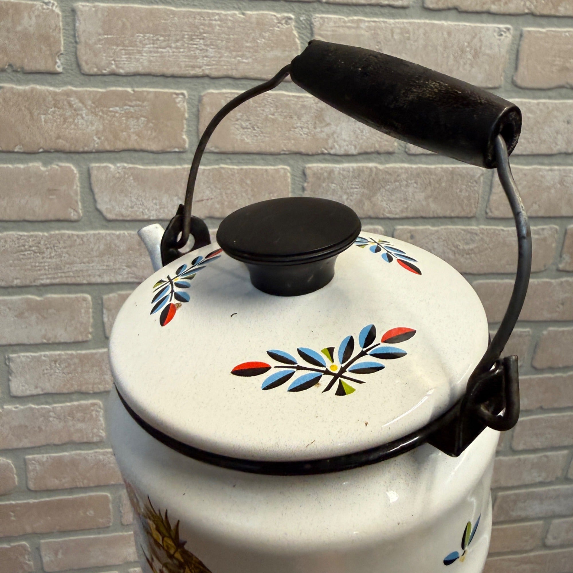 Vintage Bergen Enamelware Teapot Tea Kettle Scandinavian 1960s MCM
