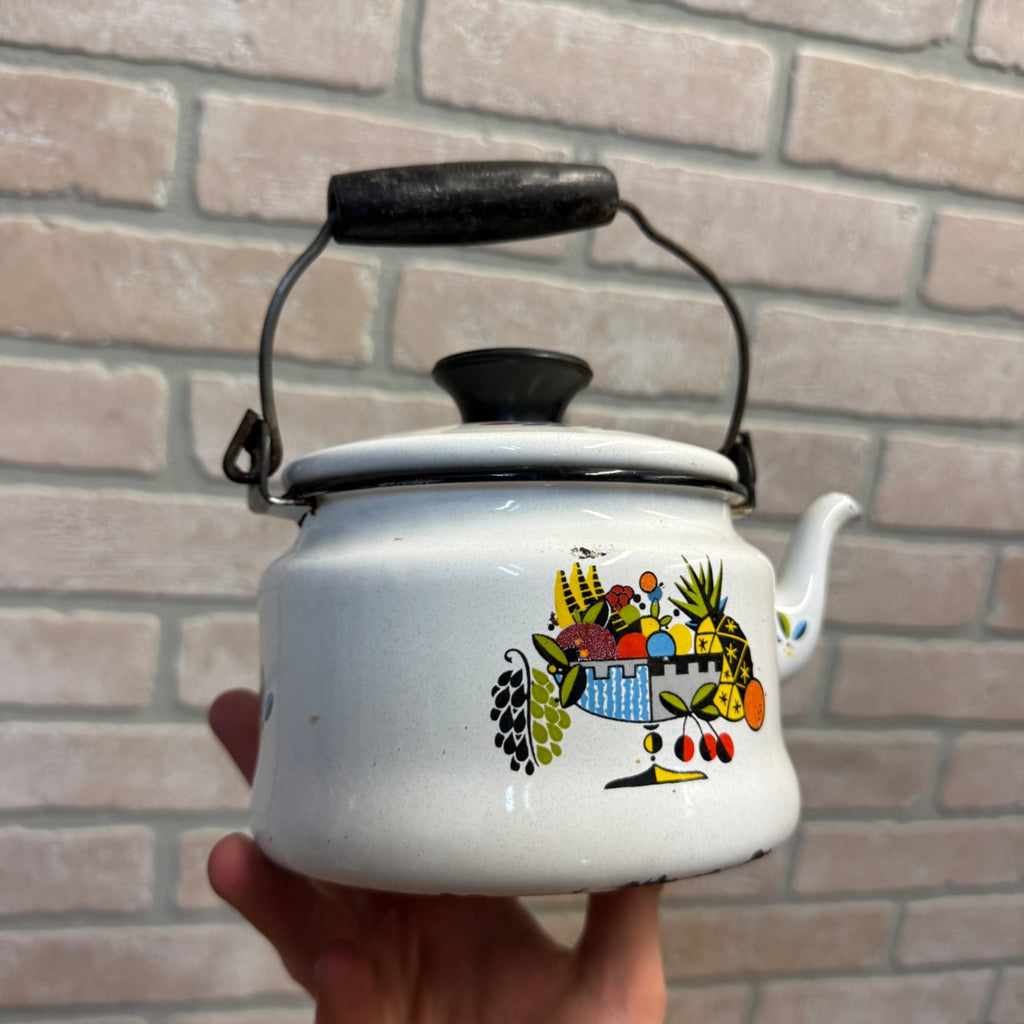 Vintage Bergen Enamelware Teapot Tea Kettle Scandinavian 1960s MCM