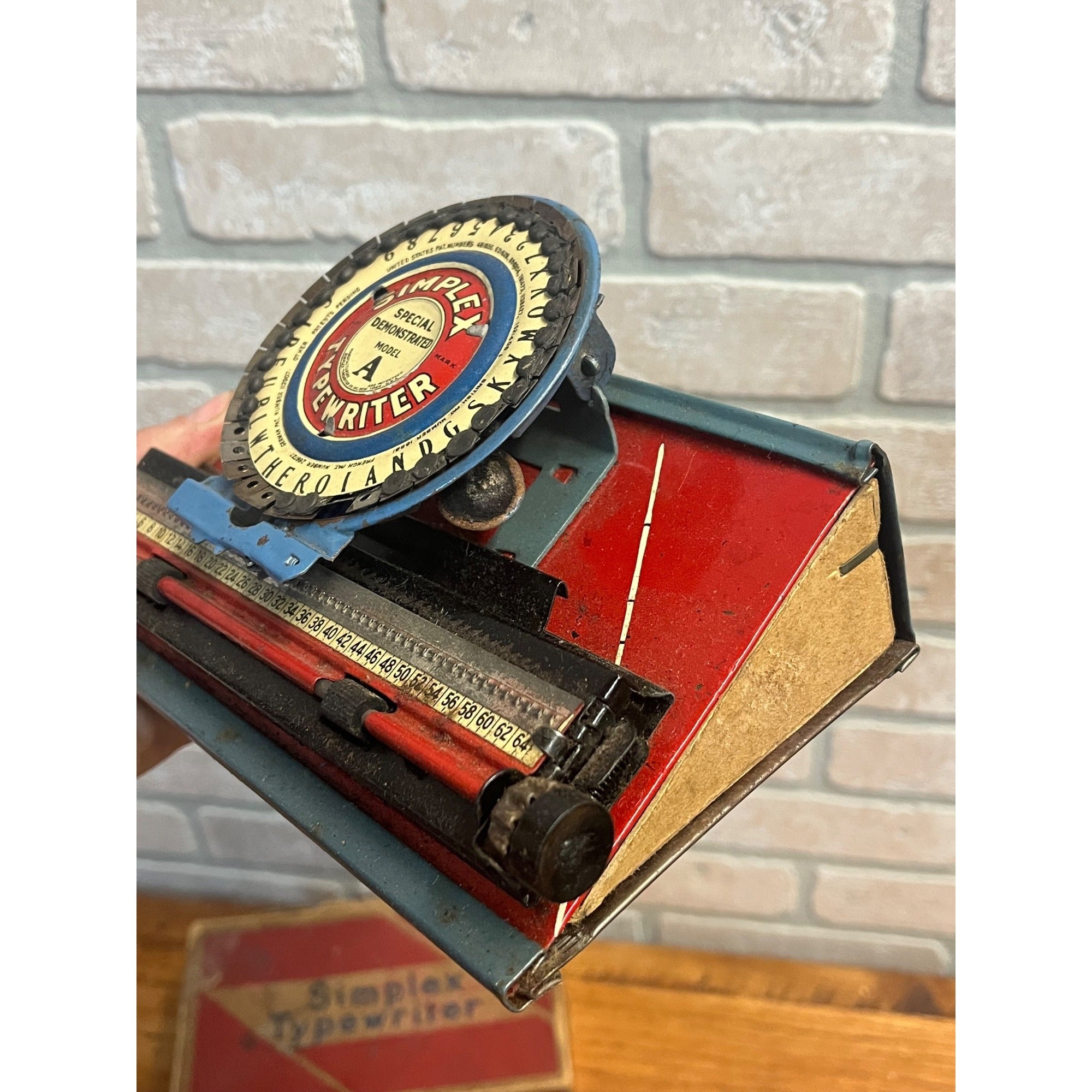 Vintage Simplex Tin Litho Child's Toy Typewriter w/ Original Box Model A
