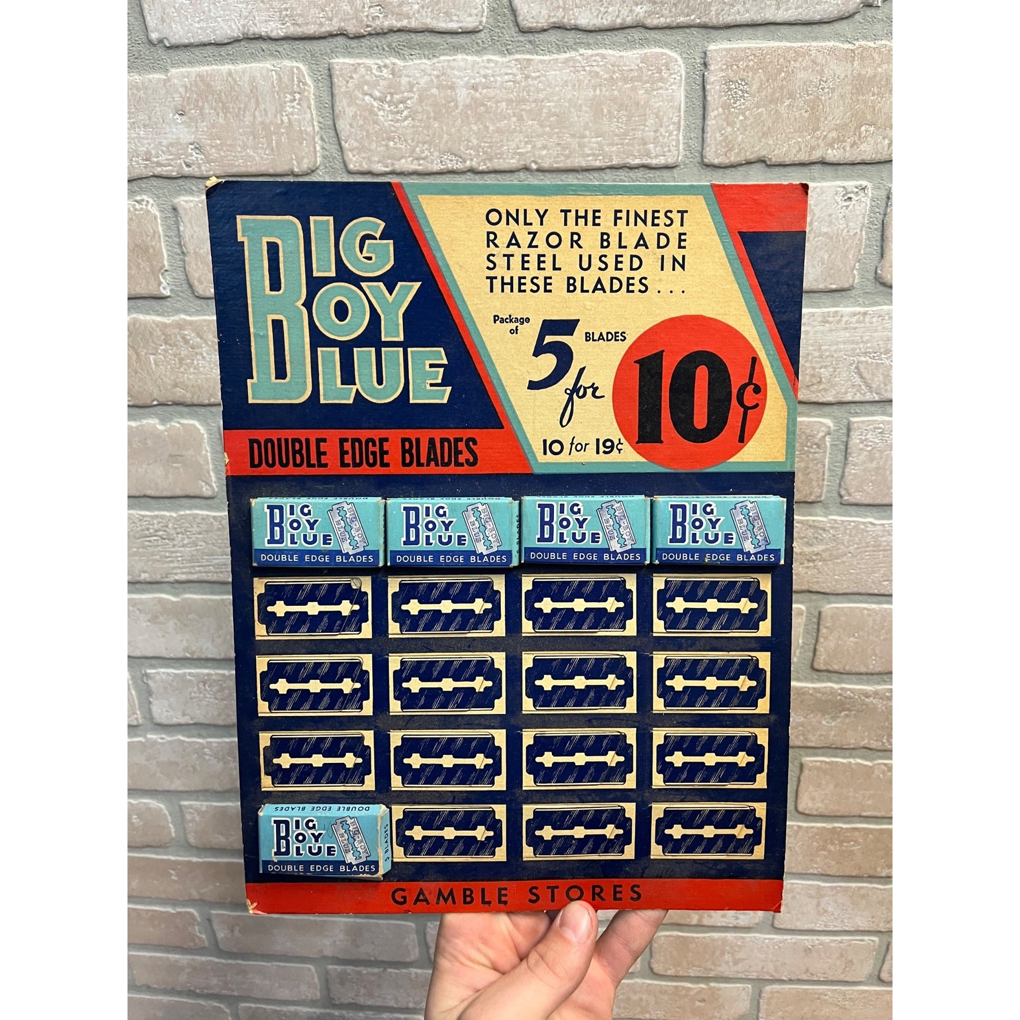 Vintage 1940s Big Boy Blue Shaving Razor Blades Store Advertising Sign Display