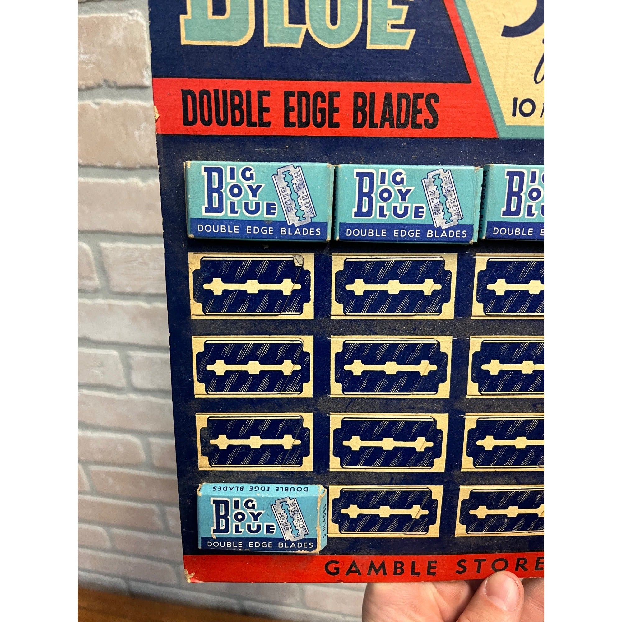 Vintage 1940s Big Boy Blue Shaving Razor Blades Store Advertising Sign Display