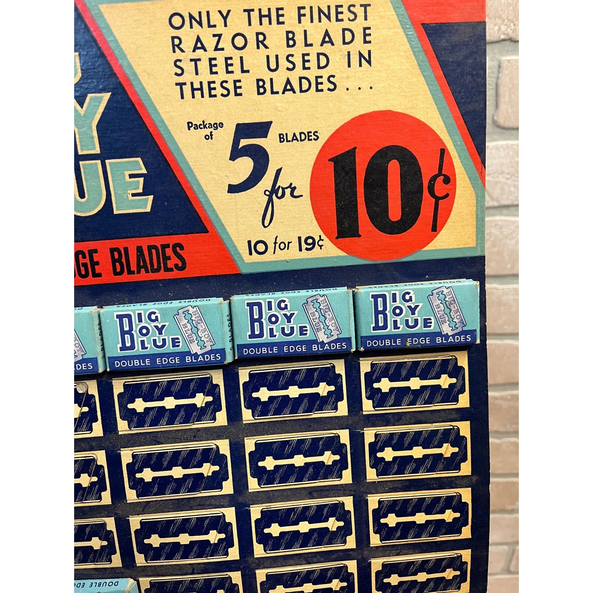 Vintage 1940s Big Boy Blue Shaving Razor Blades Store Advertising Sign Display