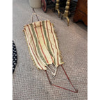Antique Early 1900s Doll Hammock Red Metal Stand Striped Canvas Toy for 20" Dolls