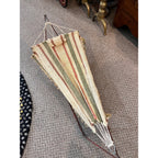 Antique Early 1900s Doll Hammock Red Metal Stand Striped Canvas Toy for 20" Dolls