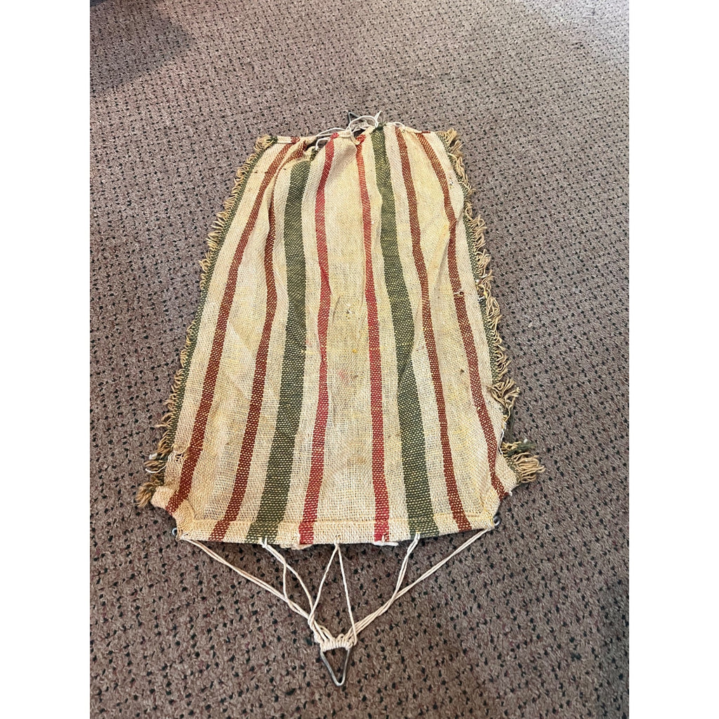 Antique Early 1900s Doll Hammock Red Metal Stand Striped Canvas Toy for 20" Dolls