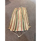 Antique Early 1900s Doll Hammock Red Metal Stand Striped Canvas Toy for 20" Dolls