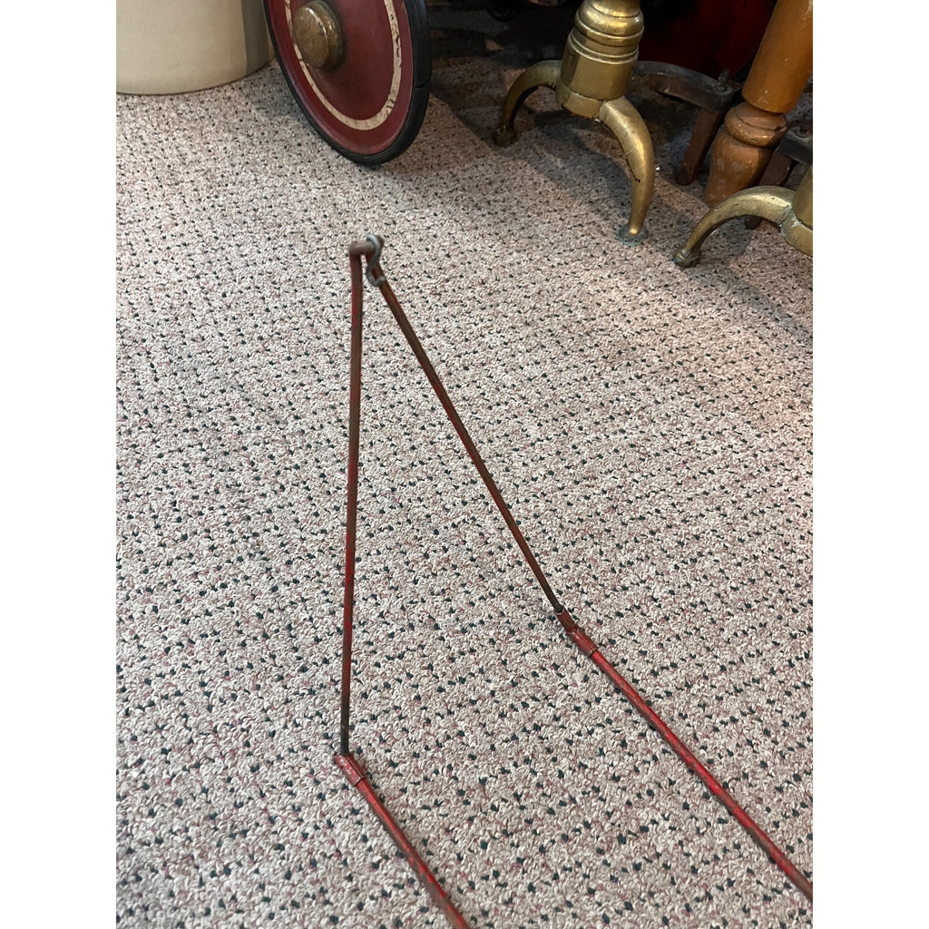 Antique Early 1900s Doll Hammock Red Metal Stand Striped Canvas Toy for 20" Dolls