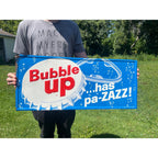 Vintage 1960s Embossed Tin Bubble Up Soda Sign Pa-zazz Blue