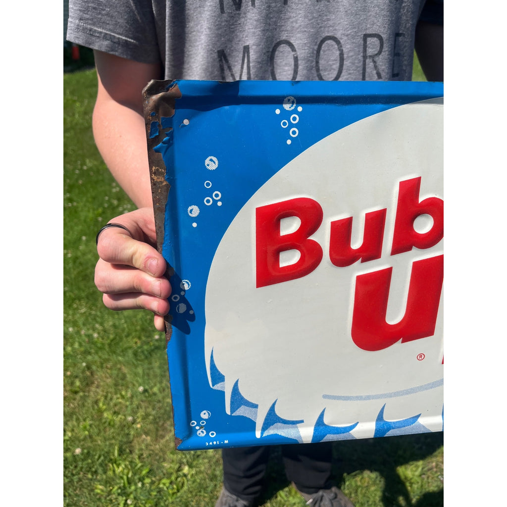 Vintage 1960s Embossed Tin Bubble Up Soda Sign Pa-zazz Blue