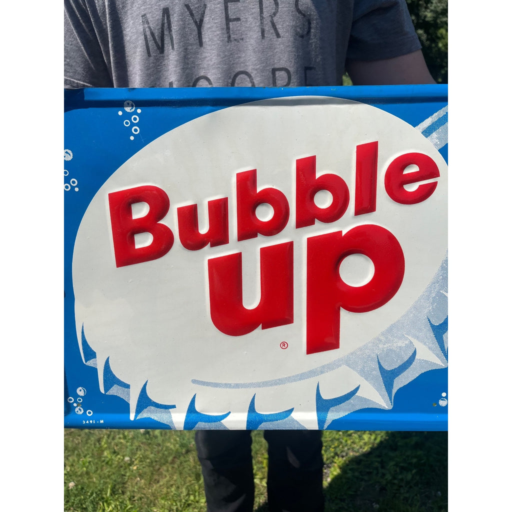Vintage 1960s Embossed Tin Bubble Up Soda Sign Pa-zazz Blue