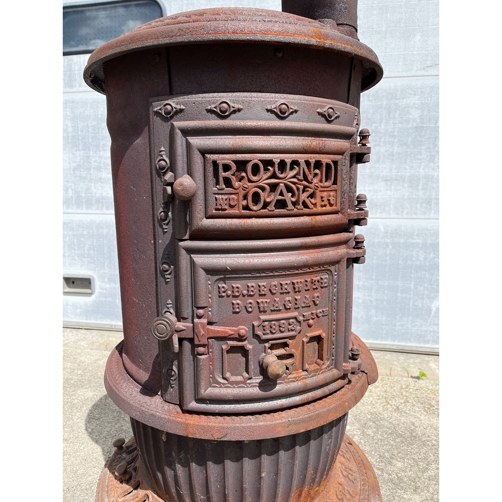Antique Round Oak Wood Burning Parlor Stove Cast Iron - Parts/Repair