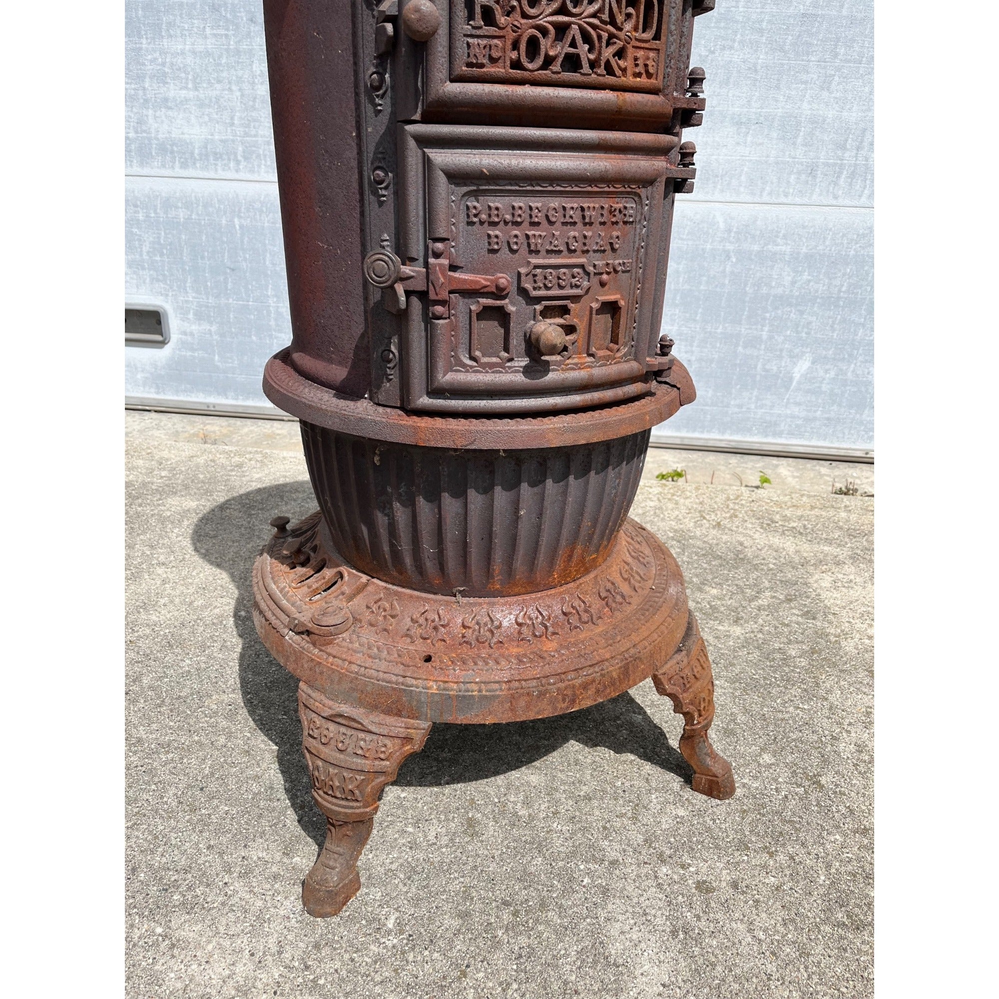 Antique Round Oak Wood Burning Parlor Stove Cast Iron - Parts/Repair