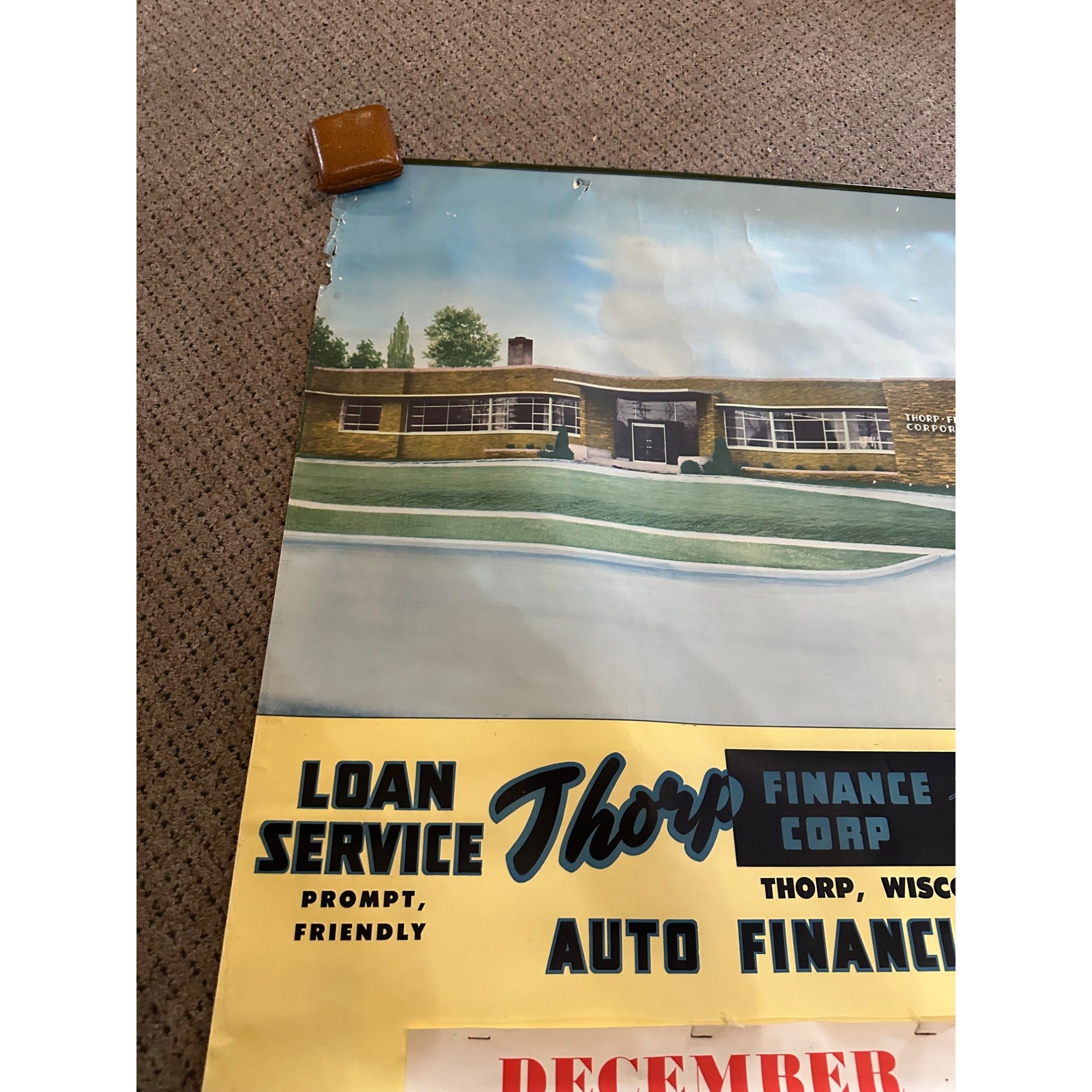 Vintage 1955 Thorp Financial Auto Insurance Wisconsin Calendar Sign Poster