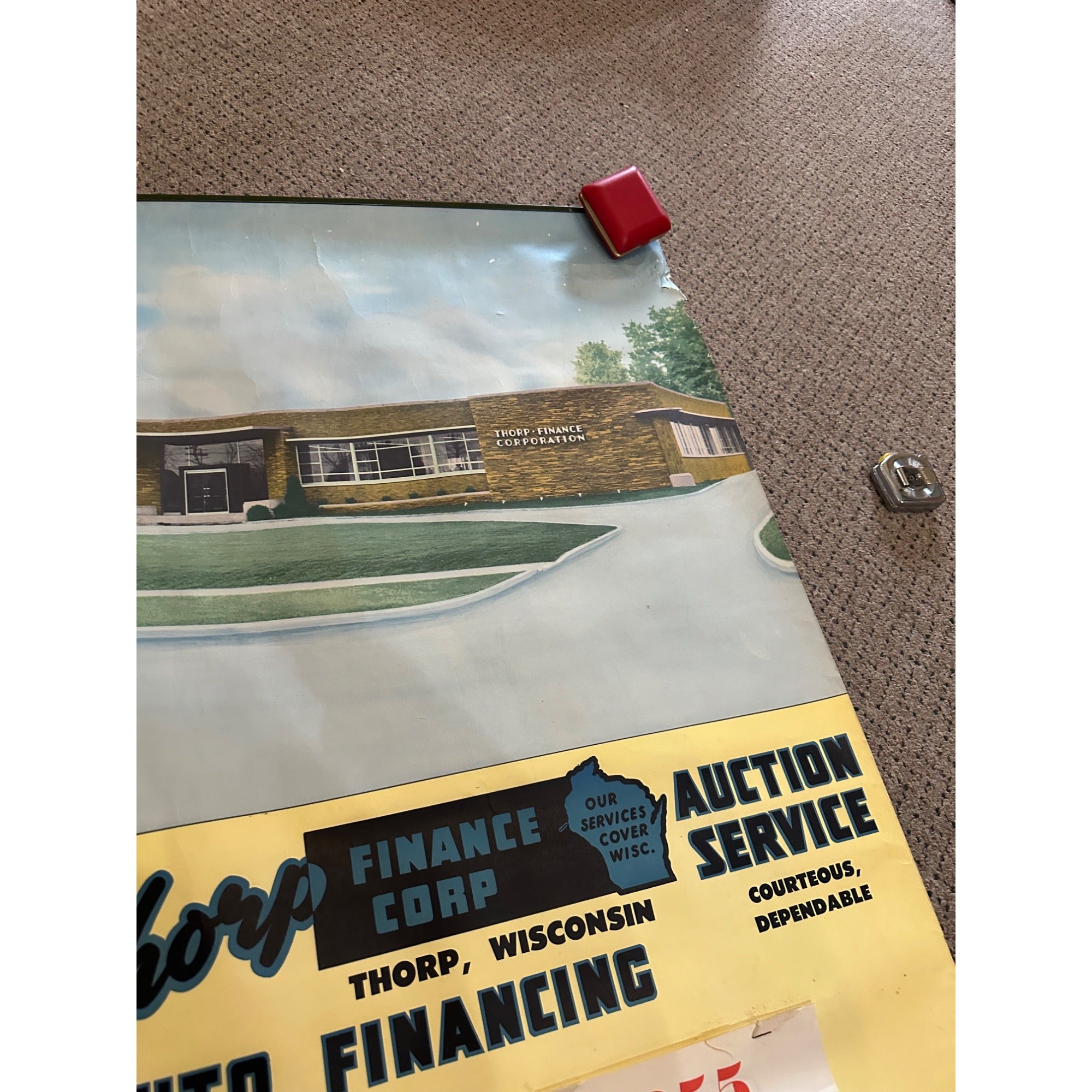 Vintage 1955 Thorp Financial Auto Insurance Wisconsin Calendar Sign Poster