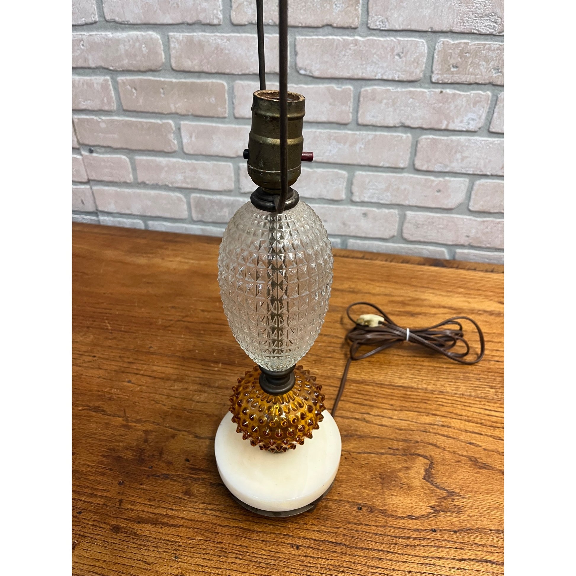 Vintage Amber Hobnail & Clear Quilted Glass Boudoir Electric Table Lamp