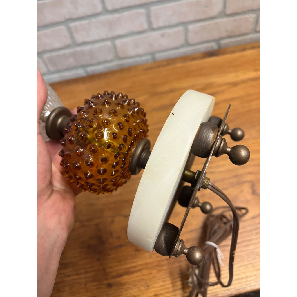 Vintage Amber Hobnail & Clear Quilted Glass Boudoir Electric Table Lamp