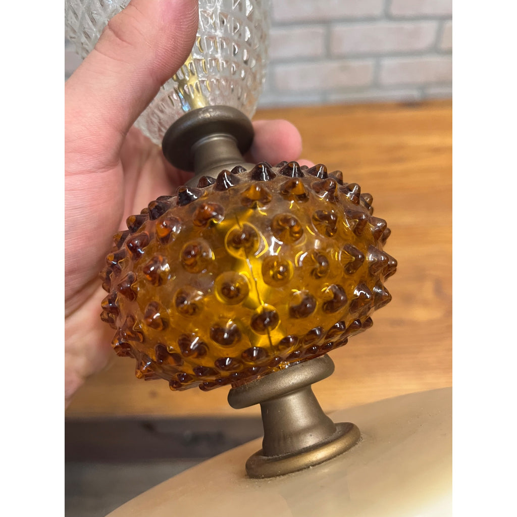 Vintage Amber Hobnail & Clear Quilted Glass Boudoir Electric Table Lamp
