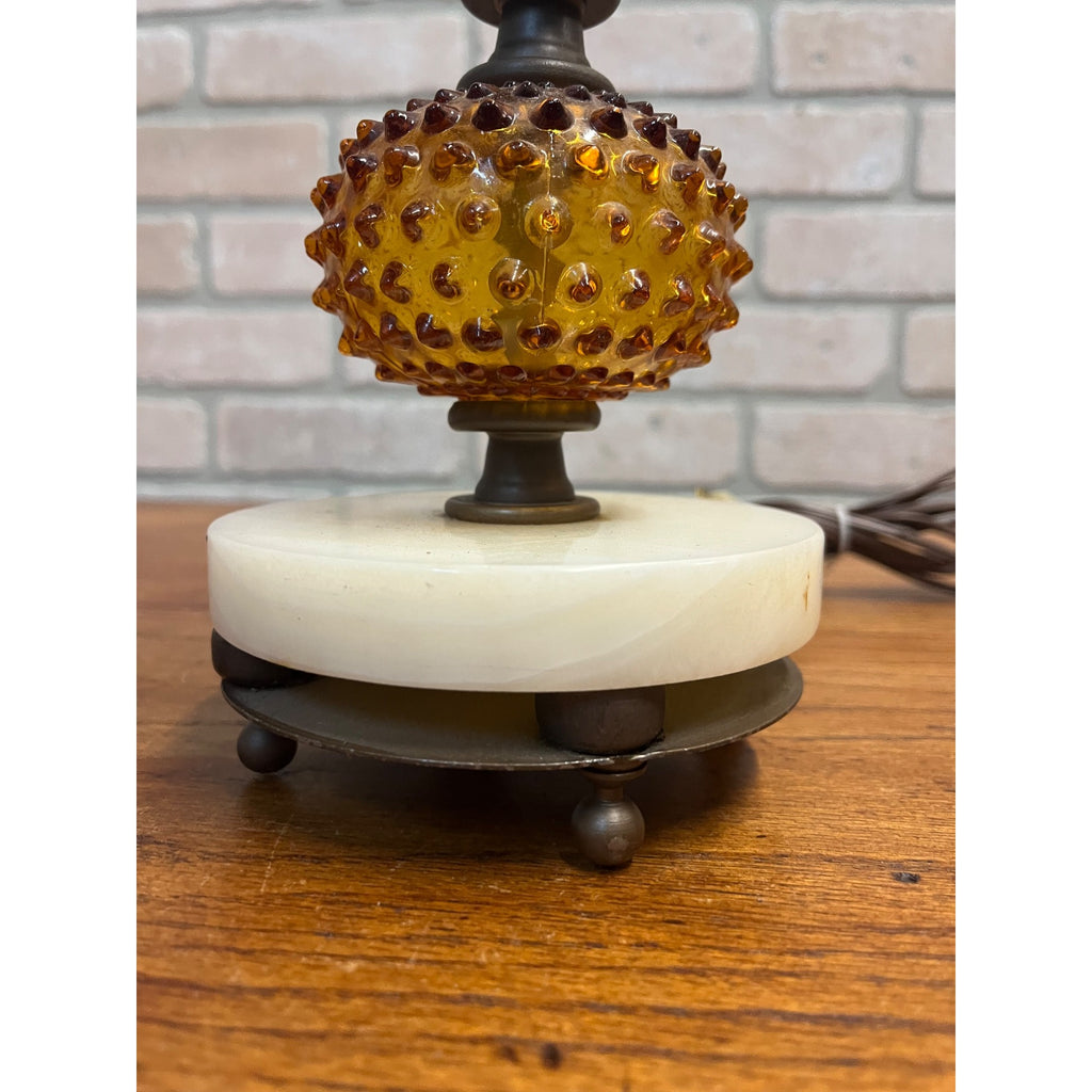Vintage Amber Hobnail & Clear Quilted Glass Boudoir Electric Table Lamp