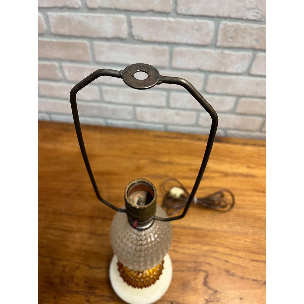Vintage Amber Hobnail & Clear Quilted Glass Boudoir Electric Table Lamp