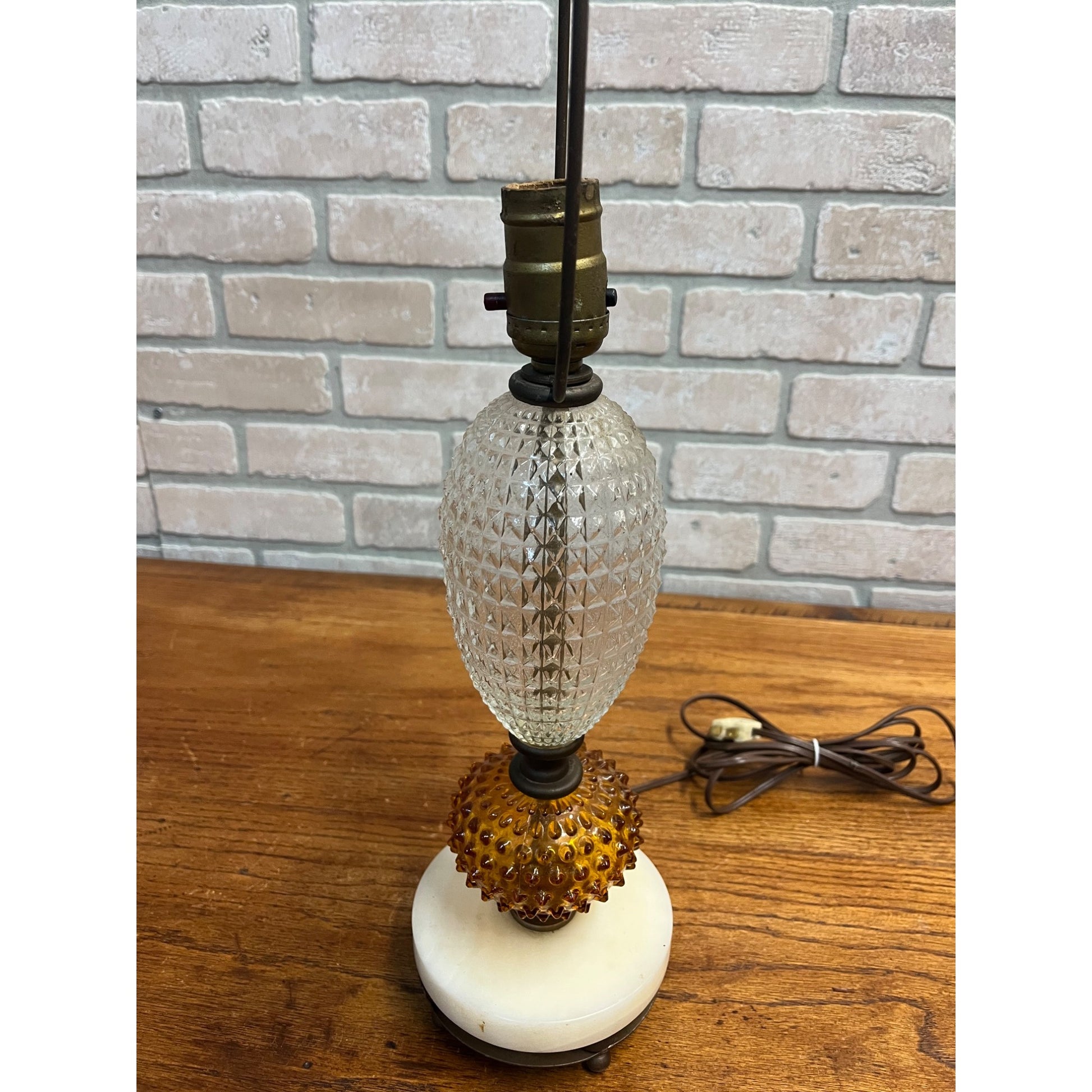 Vintage Amber Hobnail & Clear Quilted Glass Boudoir Electric Table Lamp