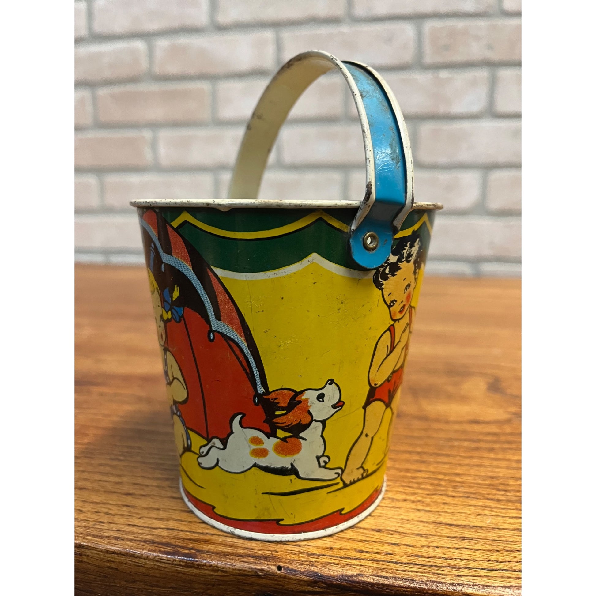 Vintage Ohio Art Co. Tin Litho Ohio Art Tin Sand Pail Toddlers Boy Girl Dog