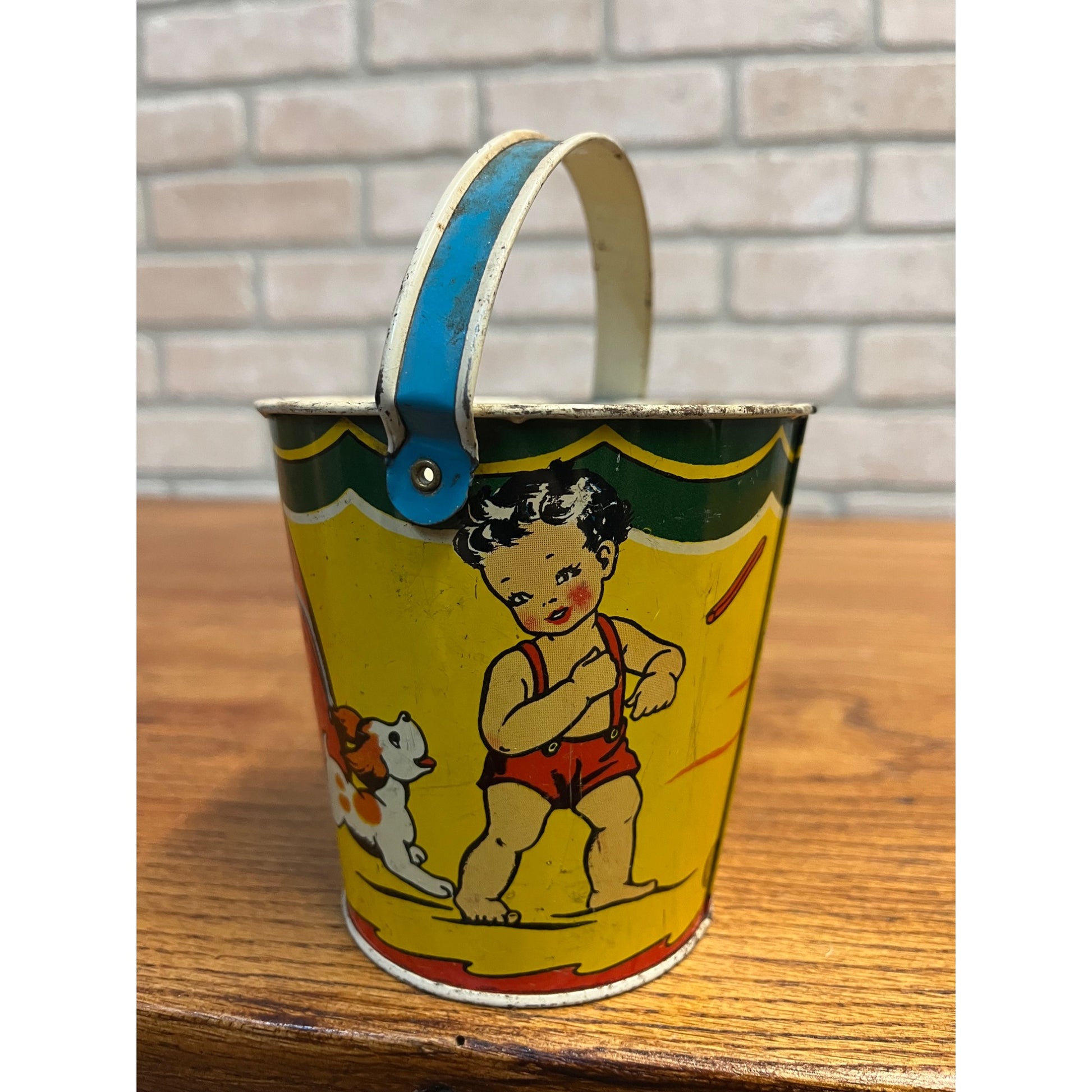 Vintage Ohio Art Co. Tin Litho Ohio Art Tin Sand Pail Toddlers Boy Girl Dog