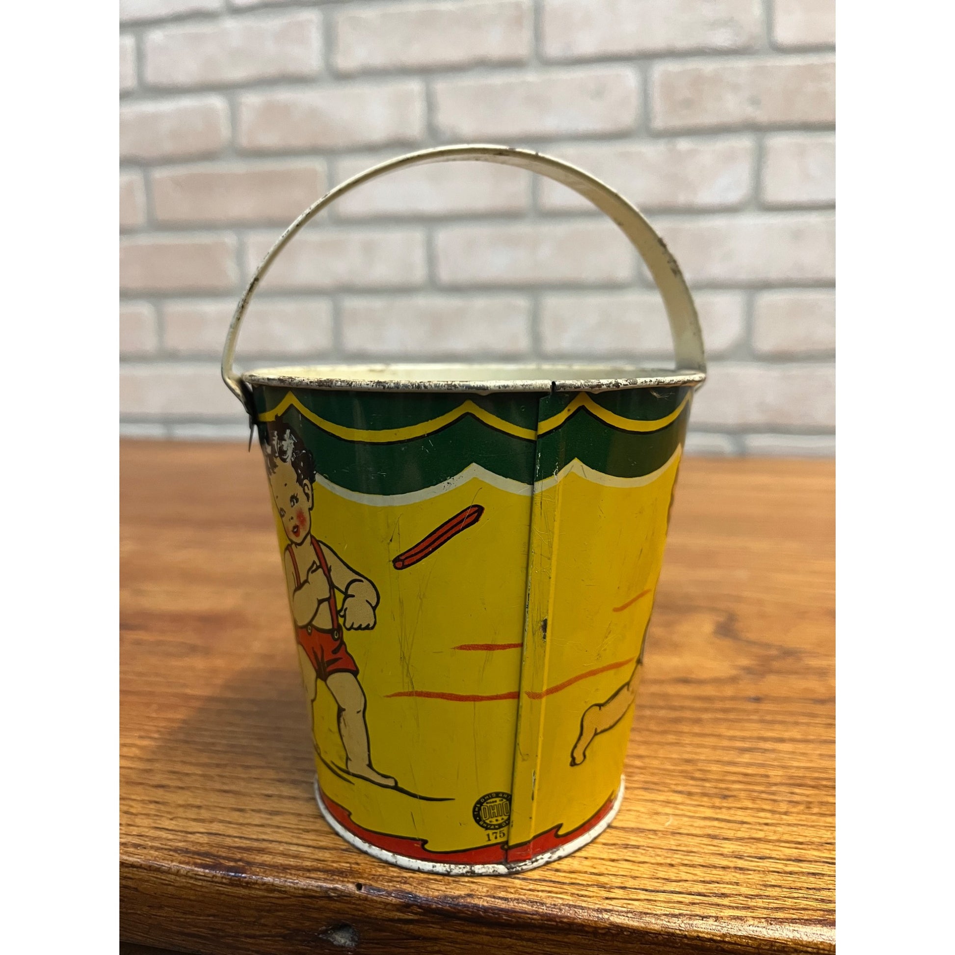 Vintage Ohio Art Co. Tin Litho Ohio Art Tin Sand Pail Toddlers Boy Girl Dog