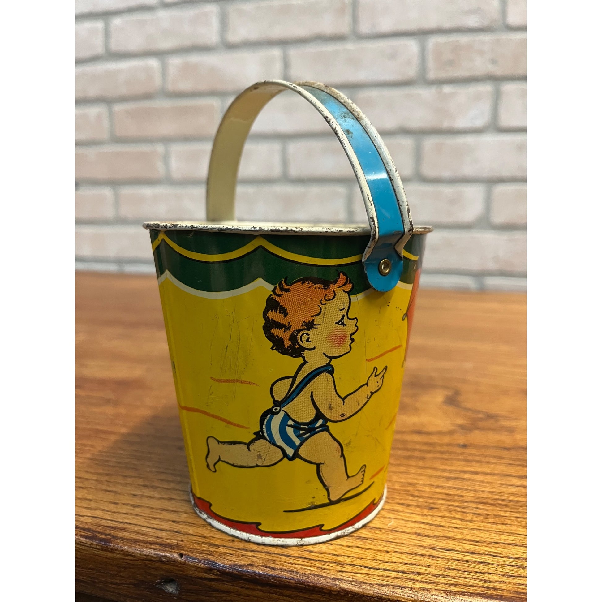Vintage Ohio Art Co. Tin Litho Ohio Art Tin Sand Pail Toddlers Boy Girl Dog