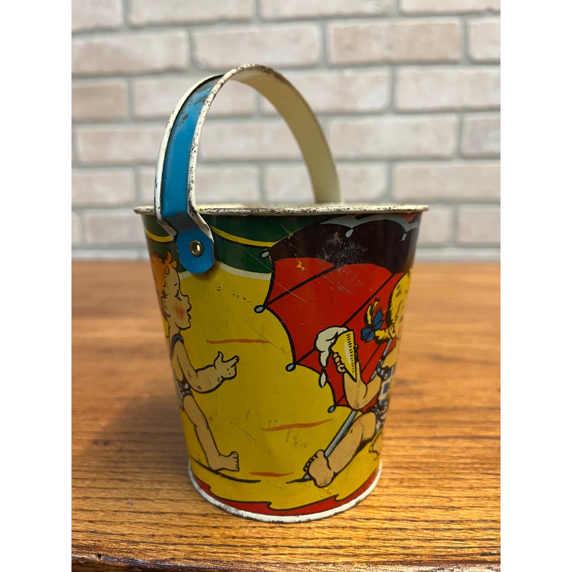 Vintage Ohio Art Co. Tin Litho Ohio Art Tin Sand Pail Toddlers Boy Girl Dog