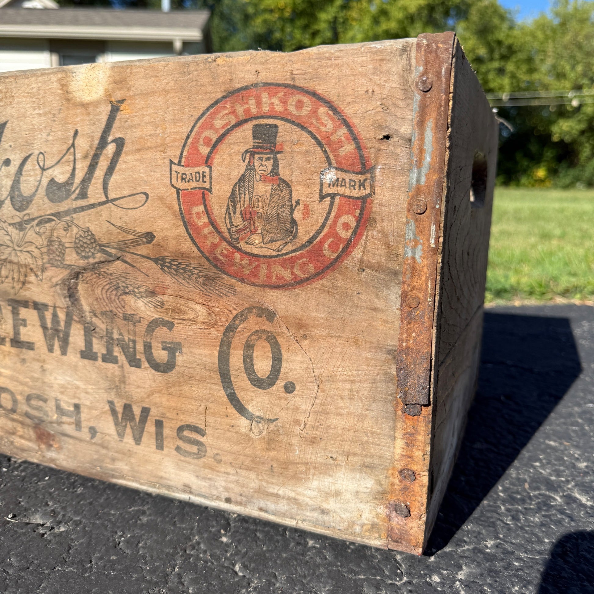 Wooden Beer Crate Oshkosh Brewing Co. Chief Wisconsin Wood Box