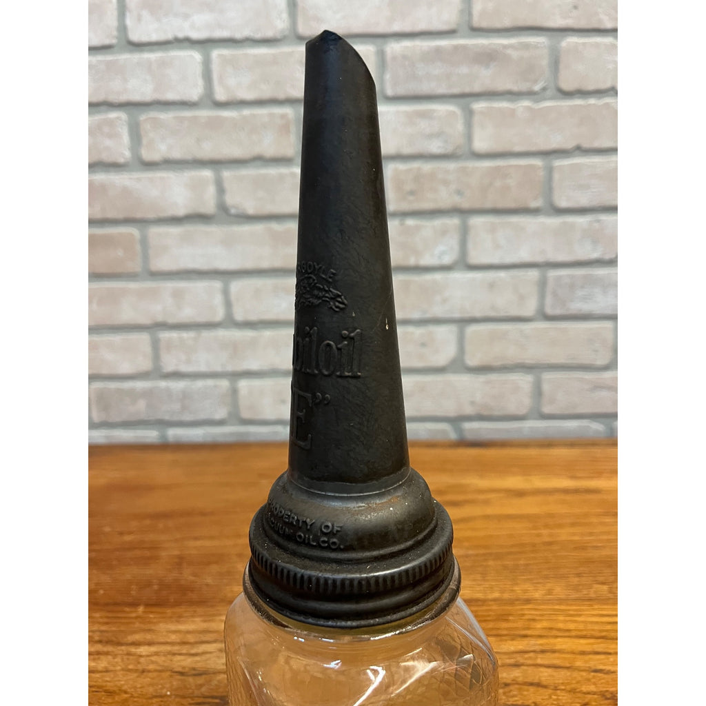 Early Rare Mobiloil Gargoyle "E" Motor Oil Bottle Spout Vacuum Oil with Bottle