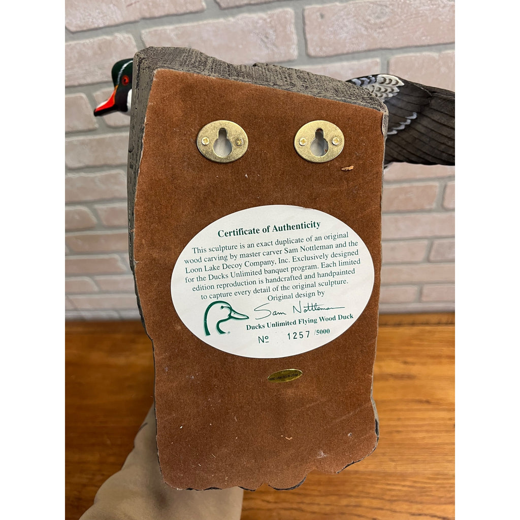 Ducks Unlimited Flying Wood Duck By Sam Nottleman Hanging Sculpture 1257/5000