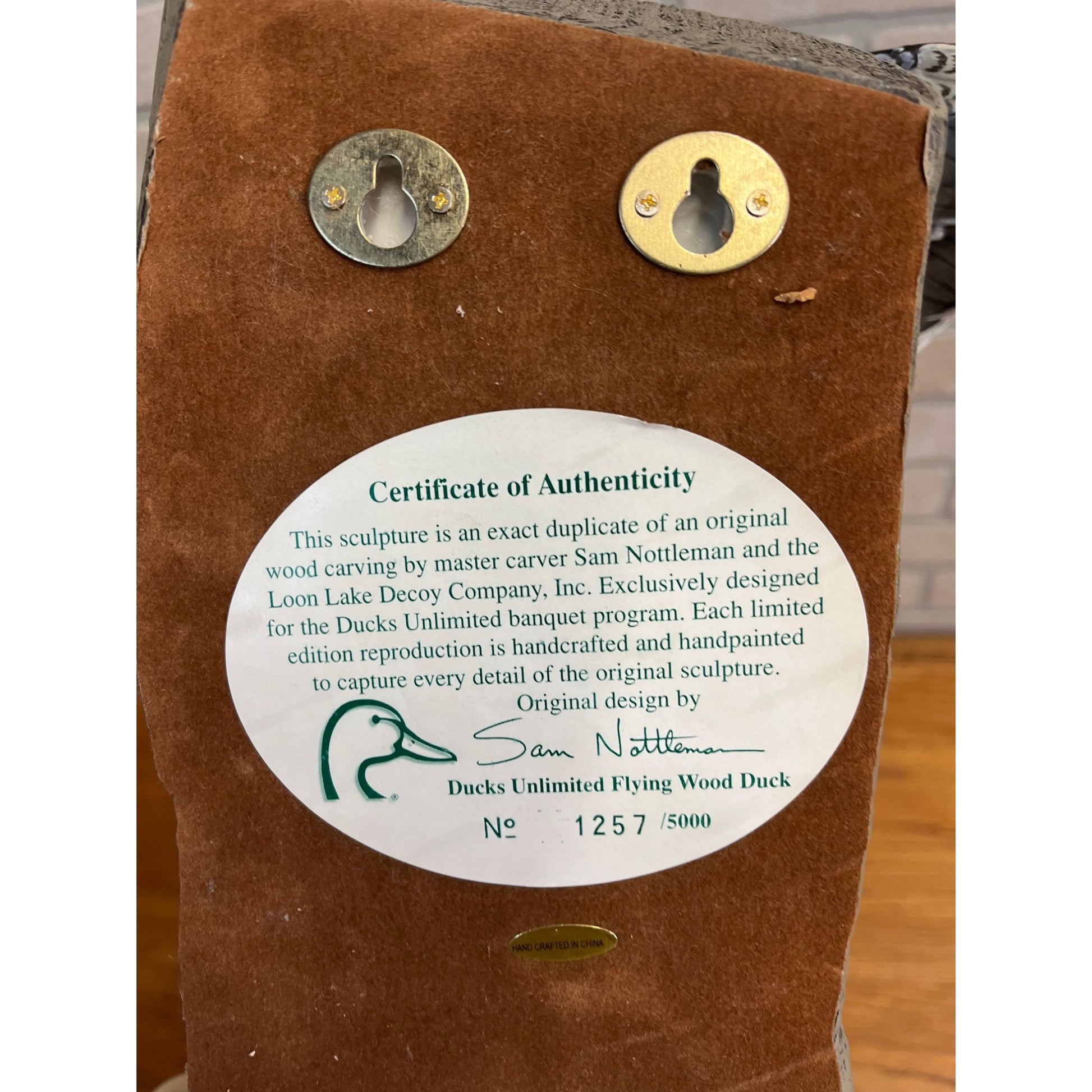 Ducks Unlimited Flying Wood Duck By Sam Nottleman Hanging Sculpture 1257/5000