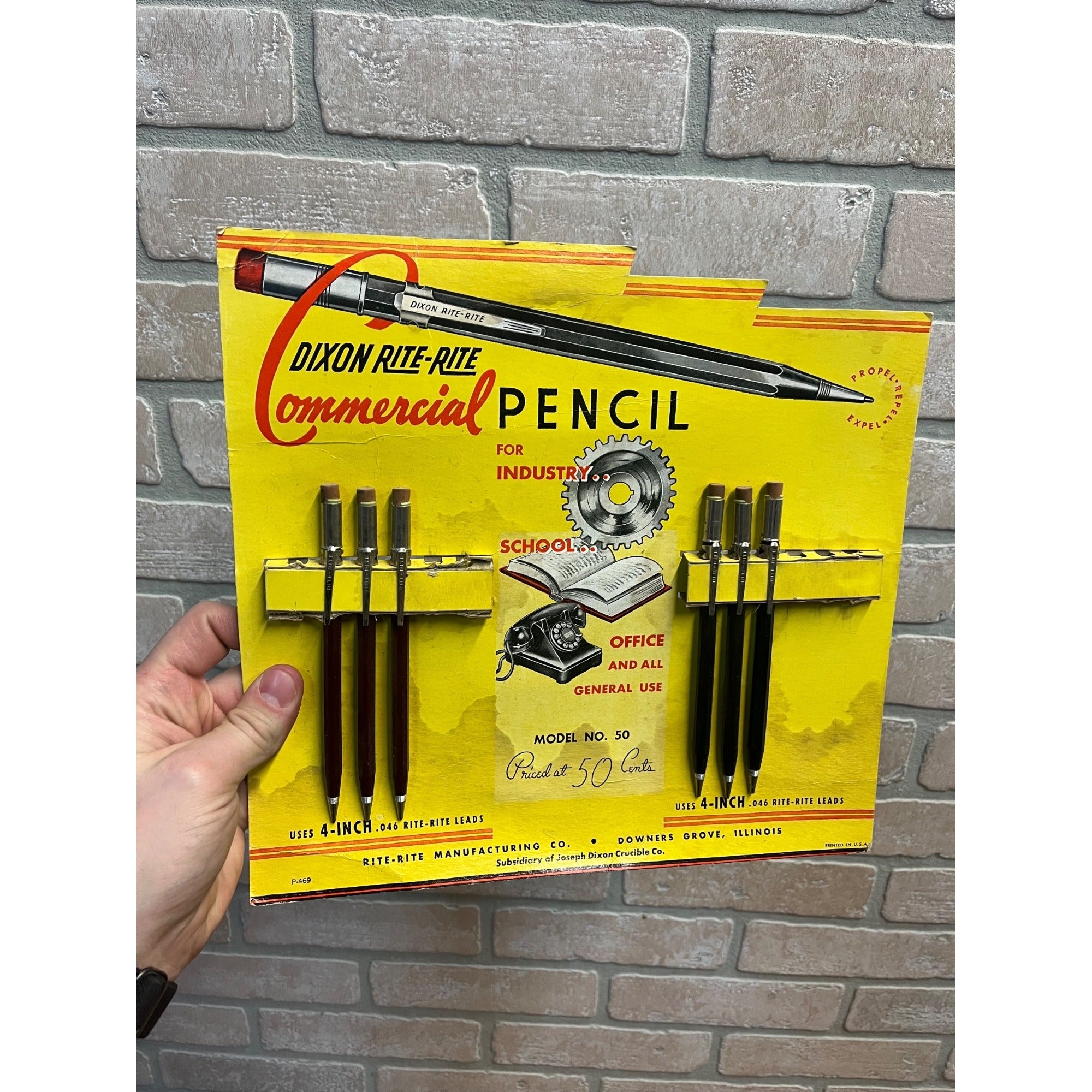 Vintage Dixon Rite-Rite Pencil Advertising Retail Store Countertop Display Sign