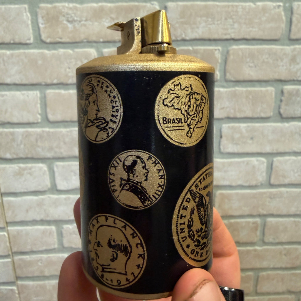 Ronson Desktop Lighter Varaflame Saturn Untested As-is Coin Motif Pattern