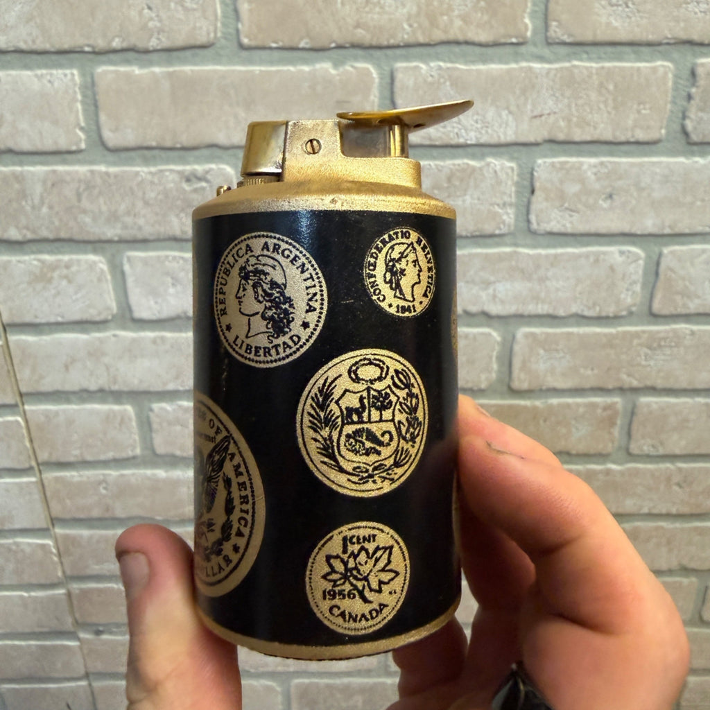 Ronson Desktop Lighter Varaflame Saturn Untested As-is Coin Motif Pattern