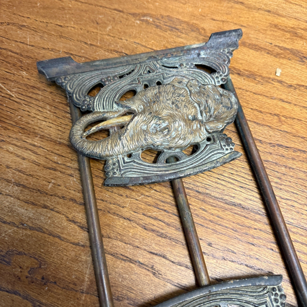 Antique Art Nouveau Elephant Bookend Book Rack Expandable Cast Iron & Brass