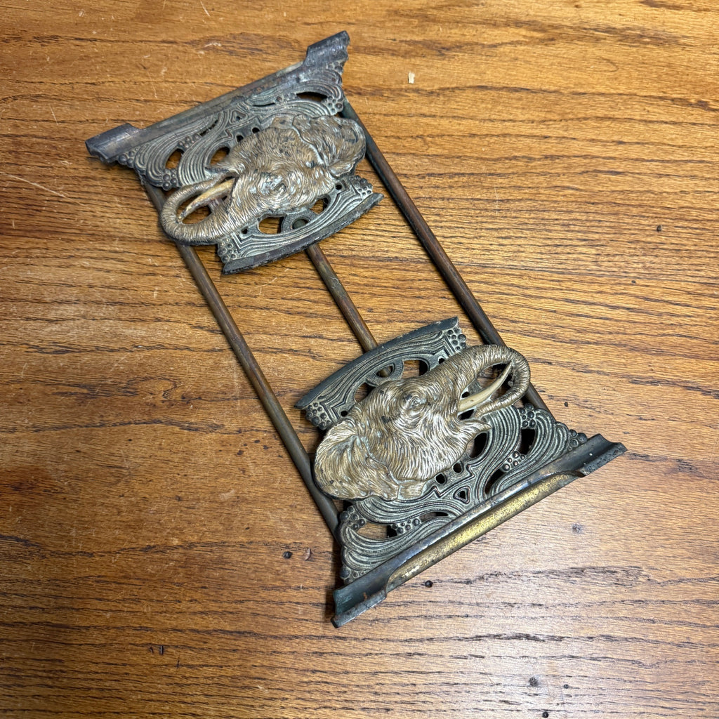 Antique Art Nouveau Elephant Bookend Book Rack Expandable Cast Iron & Brass