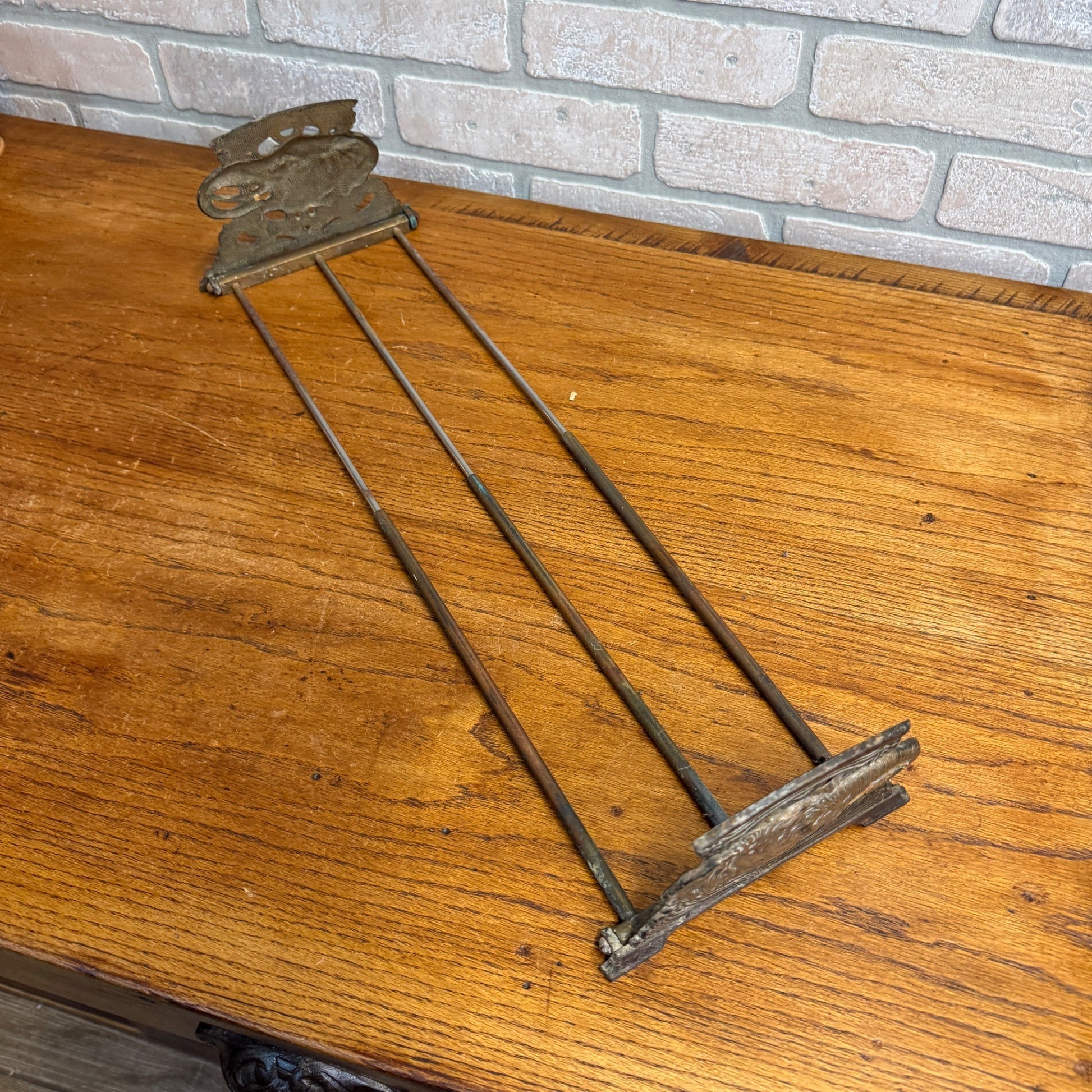 Antique Art Nouveau Elephant Bookend Book Rack Expandable Cast Iron & Brass