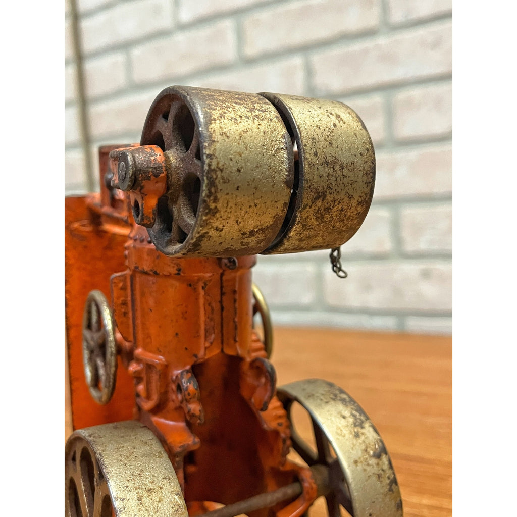 Antique 1930s Hubley Road Roller Steam Engine #735 Cast Iron Toy Orange