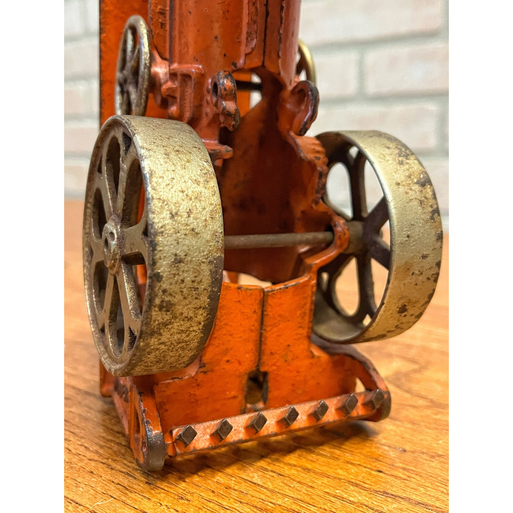 Antique 1930s Hubley Road Roller Steam Engine #735 Cast Iron Toy Orange