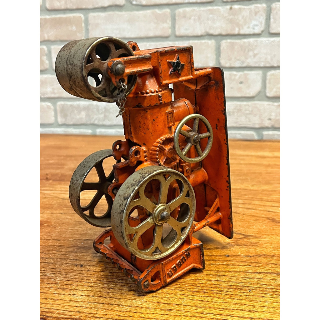 Antique 1930s Hubley Road Roller Steam Engine #735 Cast Iron Toy Orange