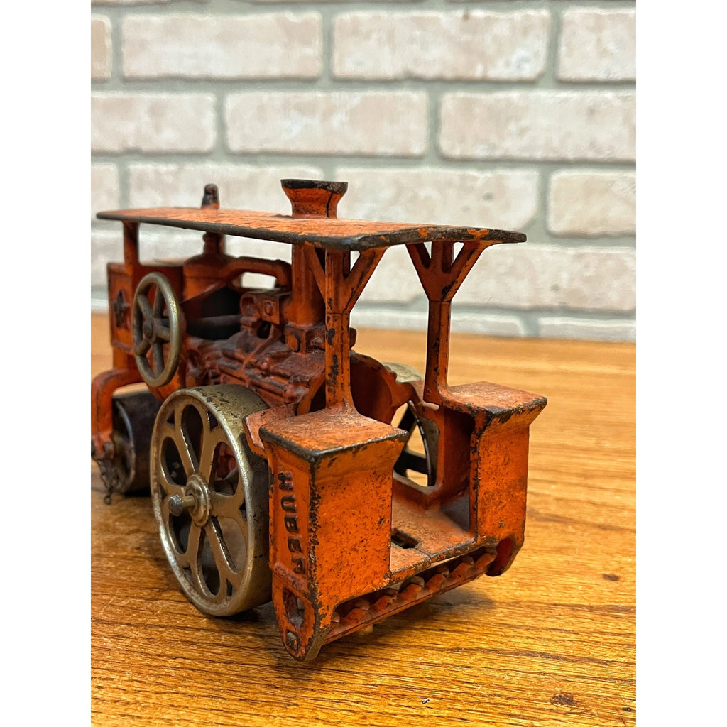 Antique 1930s Hubley Road Roller Steam Engine #735 Cast Iron Toy Orange