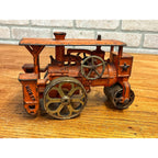 Antique 1930s Hubley Road Roller Steam Engine #735 Cast Iron Toy Orange