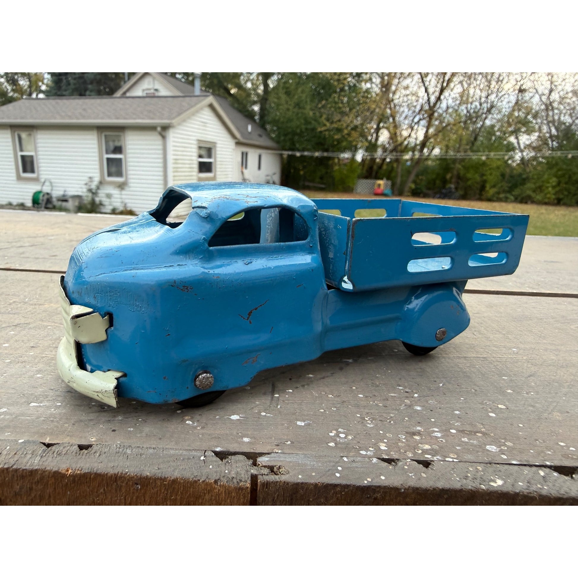 Vintage Marx Wyandotte Stake Bed Farm Truck 6" Pressed Steel Toy