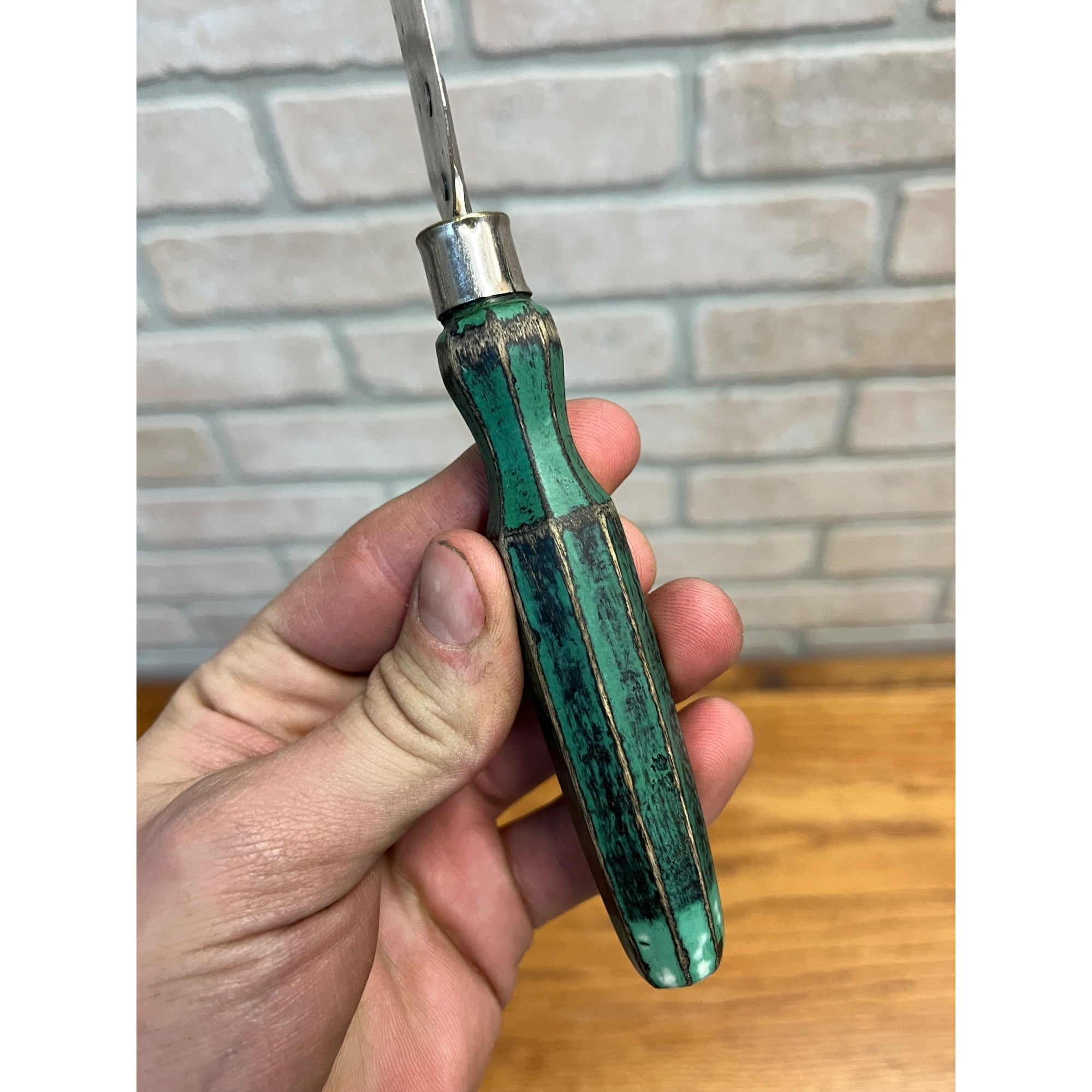 Antique Farmhouse Cake Icing Frosting Spatula Octagonal Green Wooden Handle