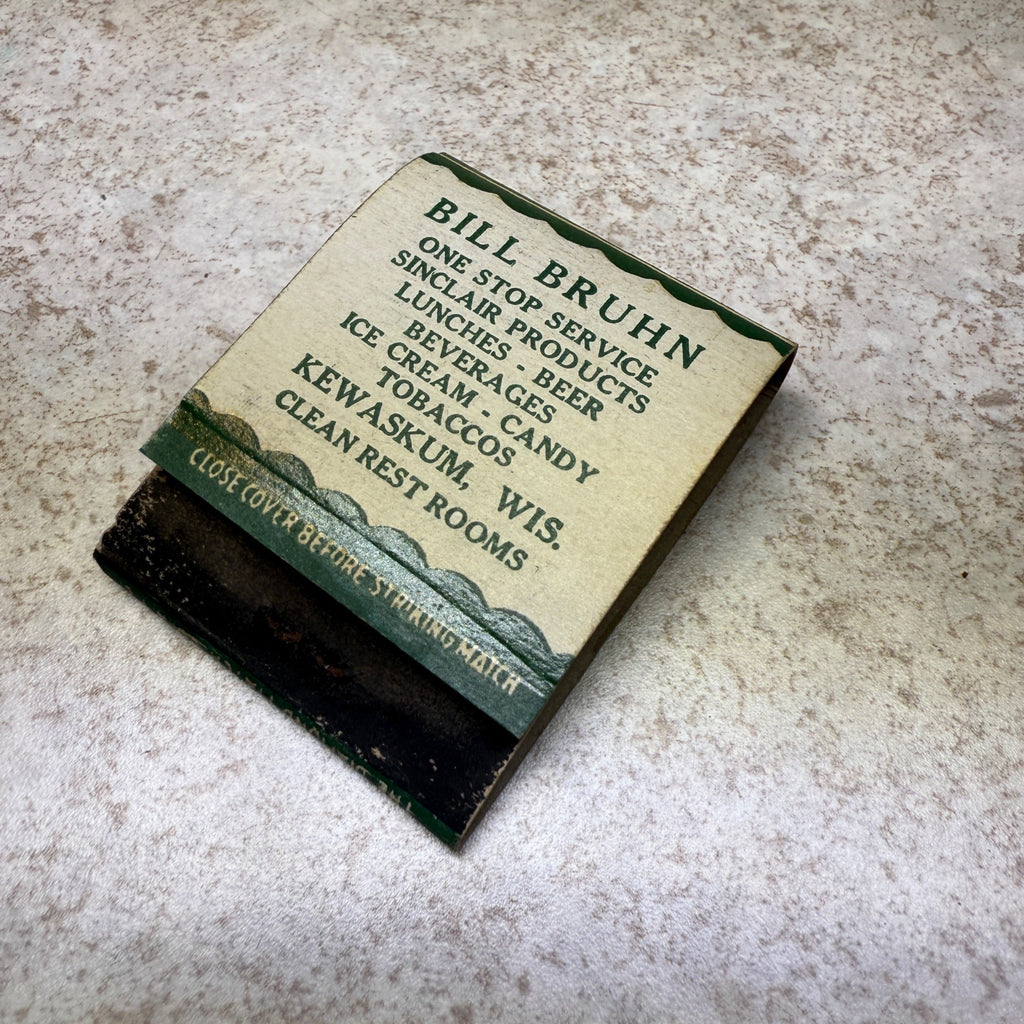 Bill Bruhn Sinclair H-C Gasolines Kewaskum Wis.  Advertising Matchbook Service Station